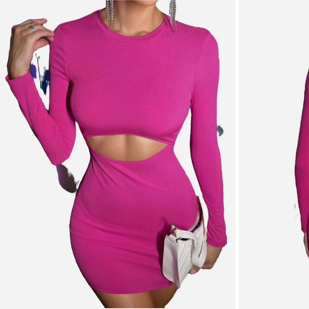 Y2K Hot Pink Mini Dress long sleeve cut out
